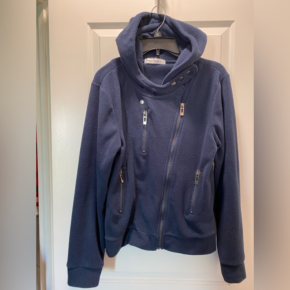 Fleece Navy Blue Motorcycle Style sweater. Junior size large